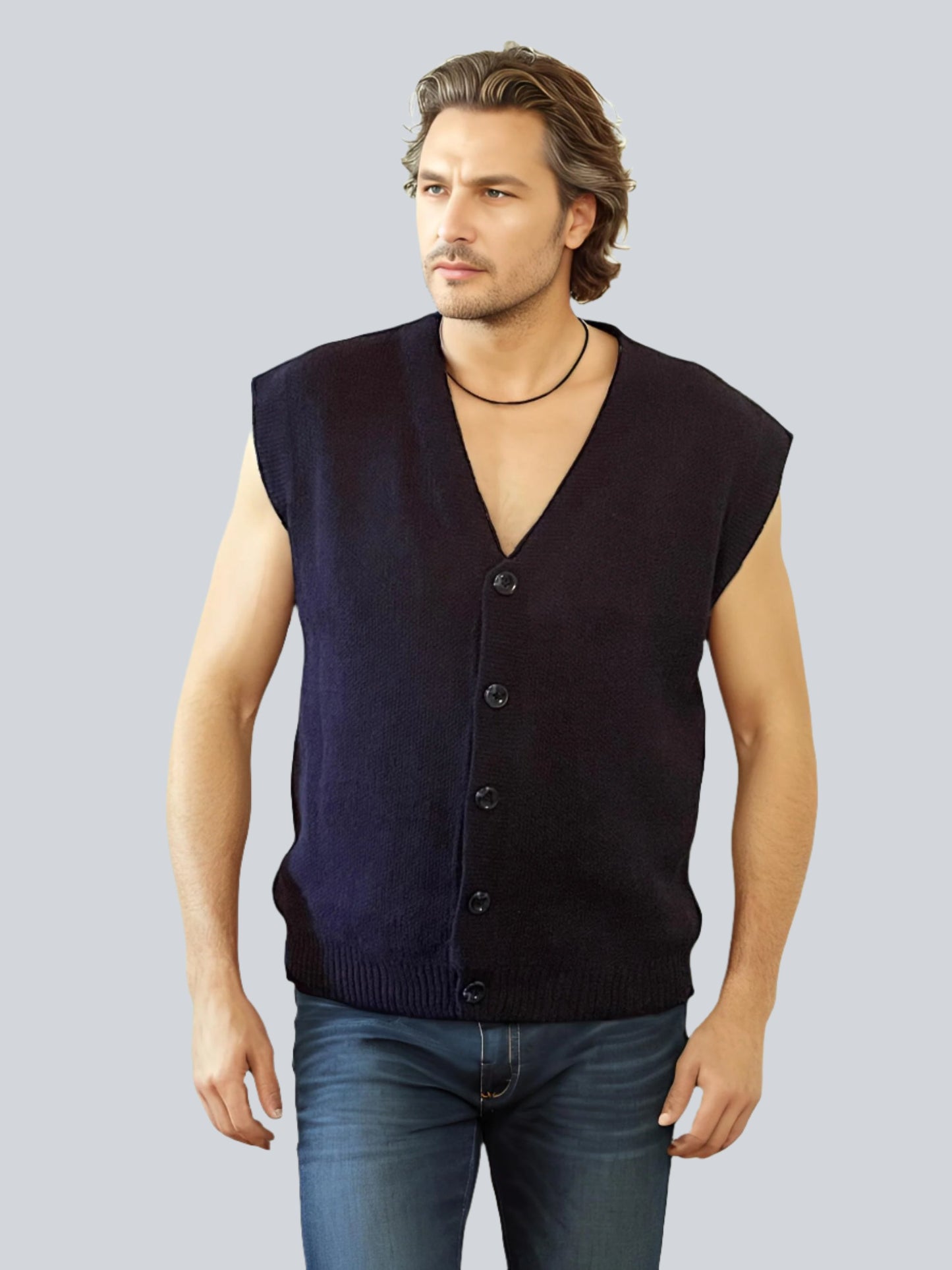 Alpaca Vest for Men Jacquard Pattern in Blue