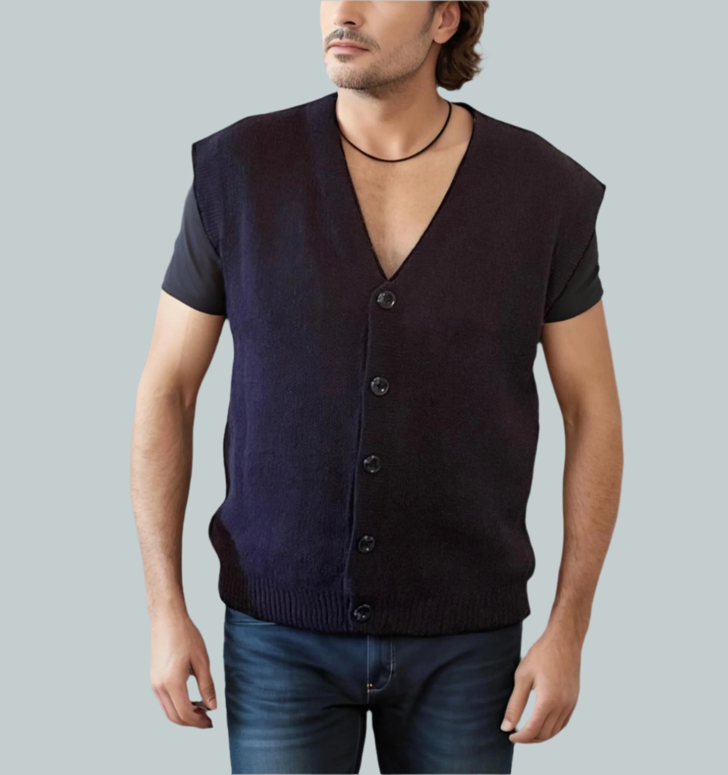 Alpaca Vest for Men Jacquard Pattern in Blue