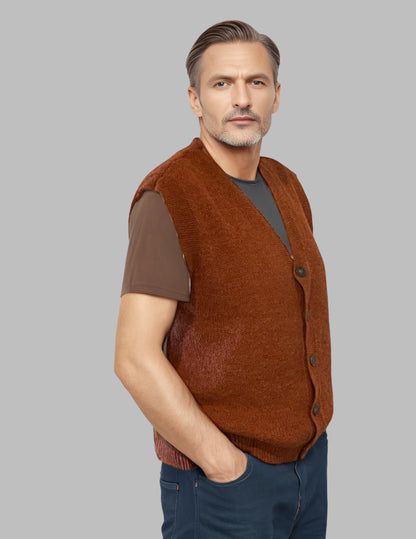 Alpaca Vest for Men Jacquard Pattern in Terracotta