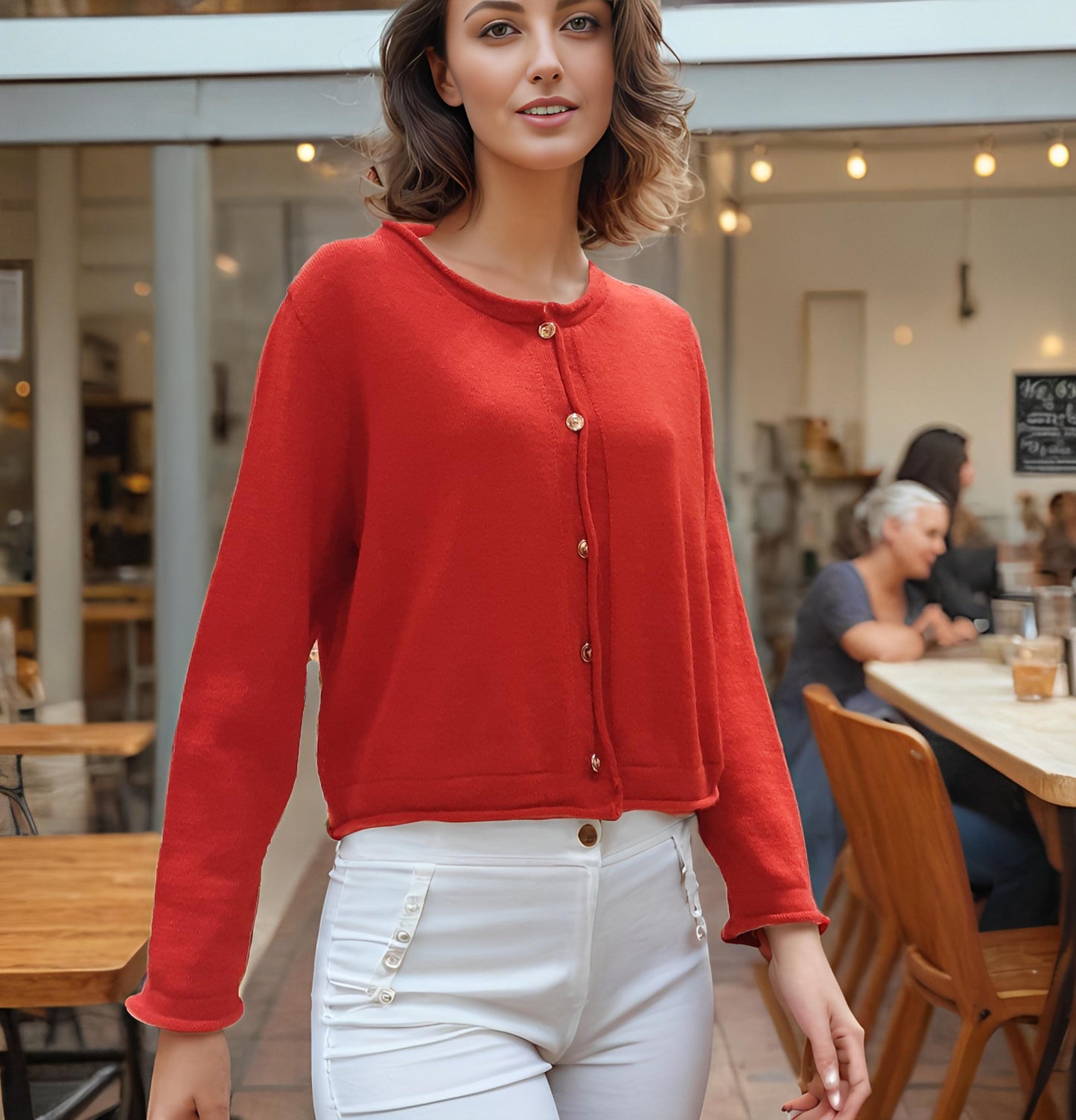 Alpaca  Cardigan Classy Jersey Roll Up Neckline