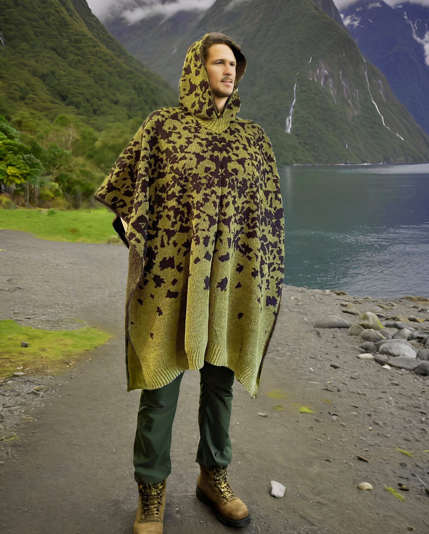 Australian Alpaca Thick Poncho Hooded, CAMO green