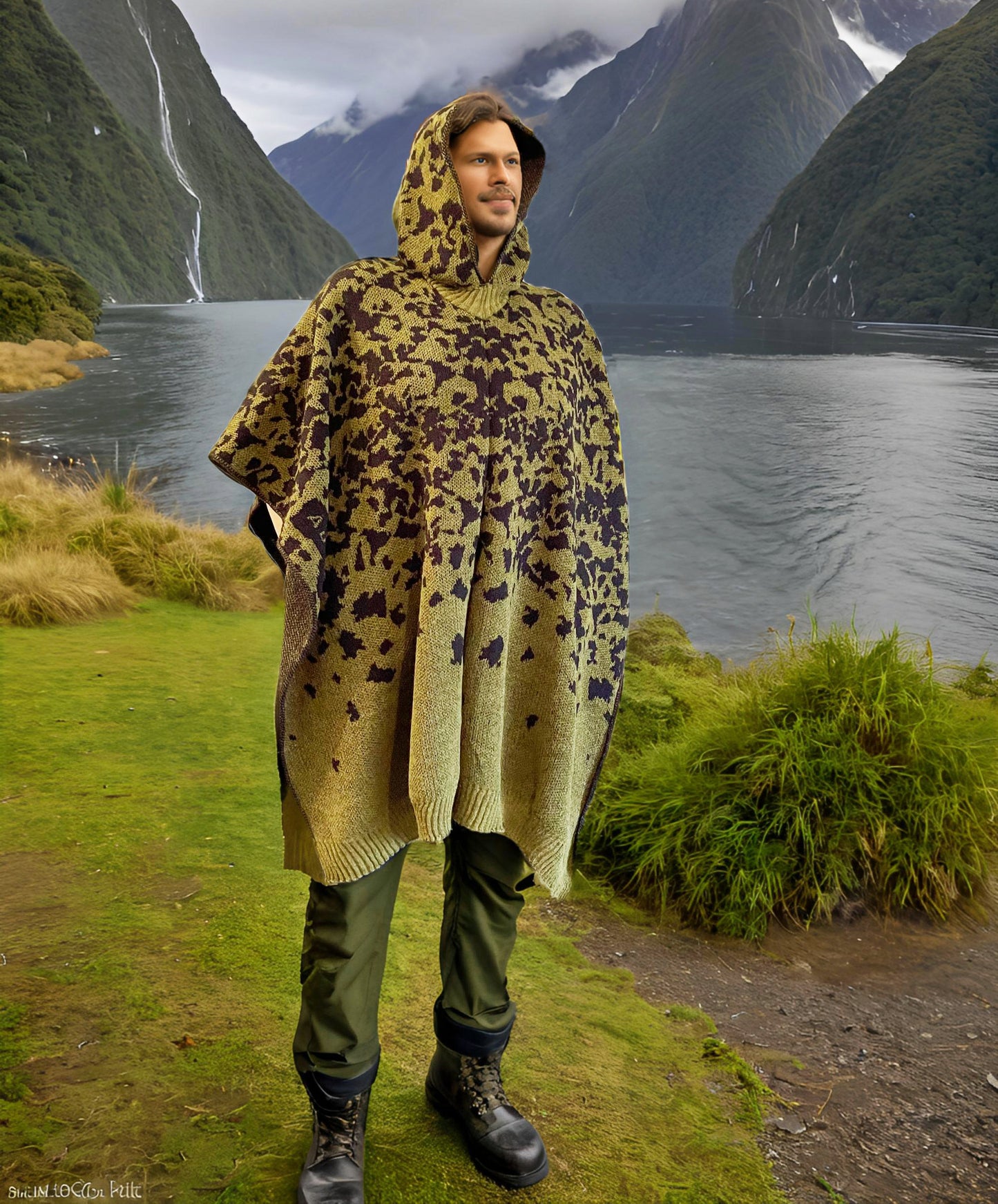 Australian Alpaca Thick Poncho Hooded, CAMO green