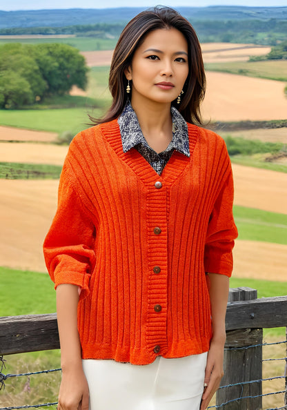 Alpaca Light 3/4 Sleeve Cardigan Orange