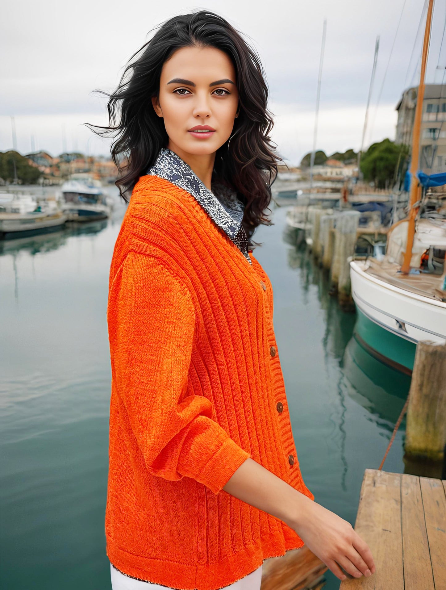 Alpaca Light 3/4 Sleeve Cardigan Orange