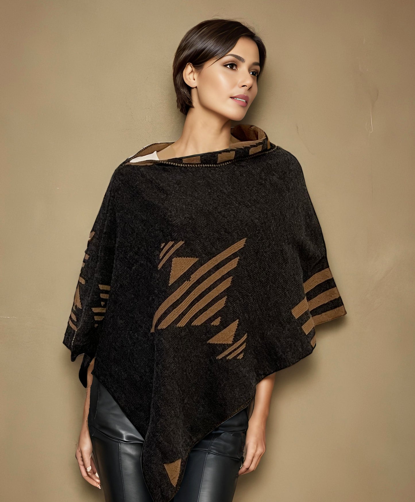 Alpaca Asymmetrical Poncho Charcoal