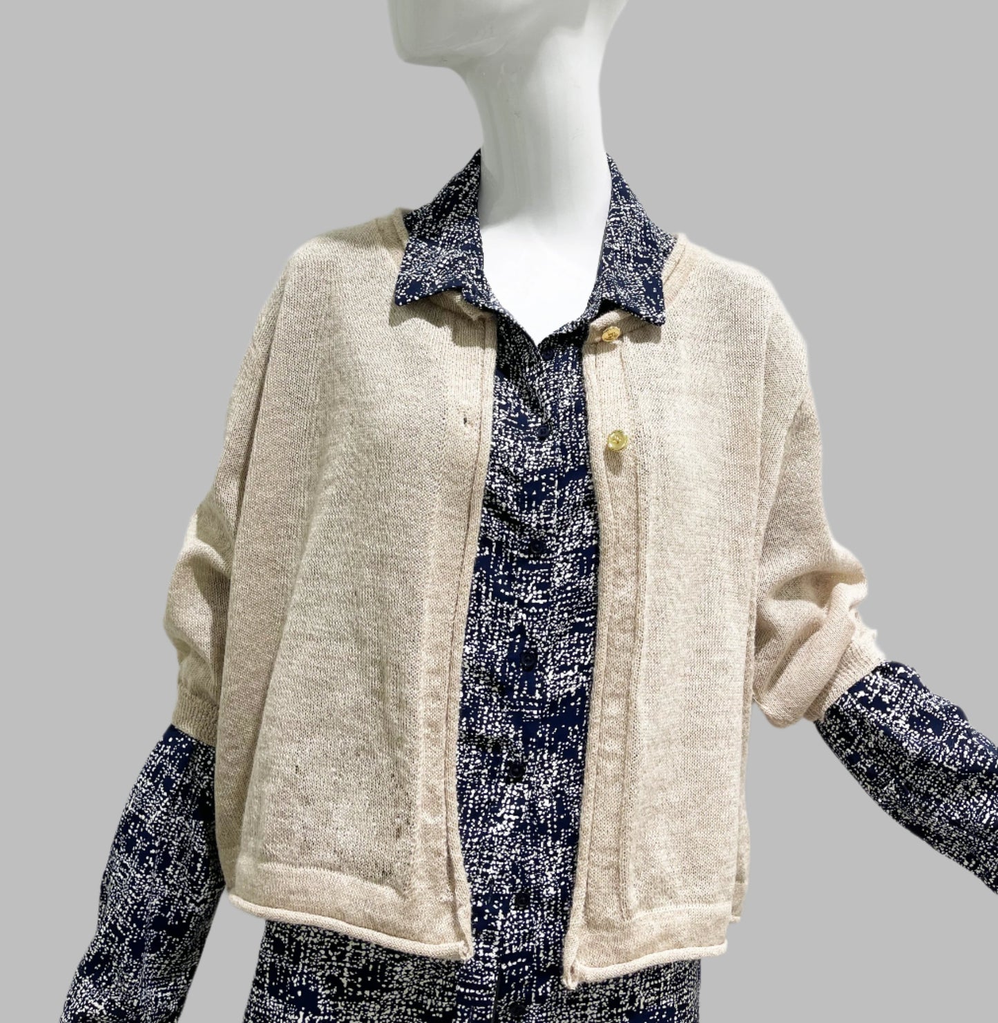 Light Knit Alpaca  Cardigan Short Sleeve Natural Beige