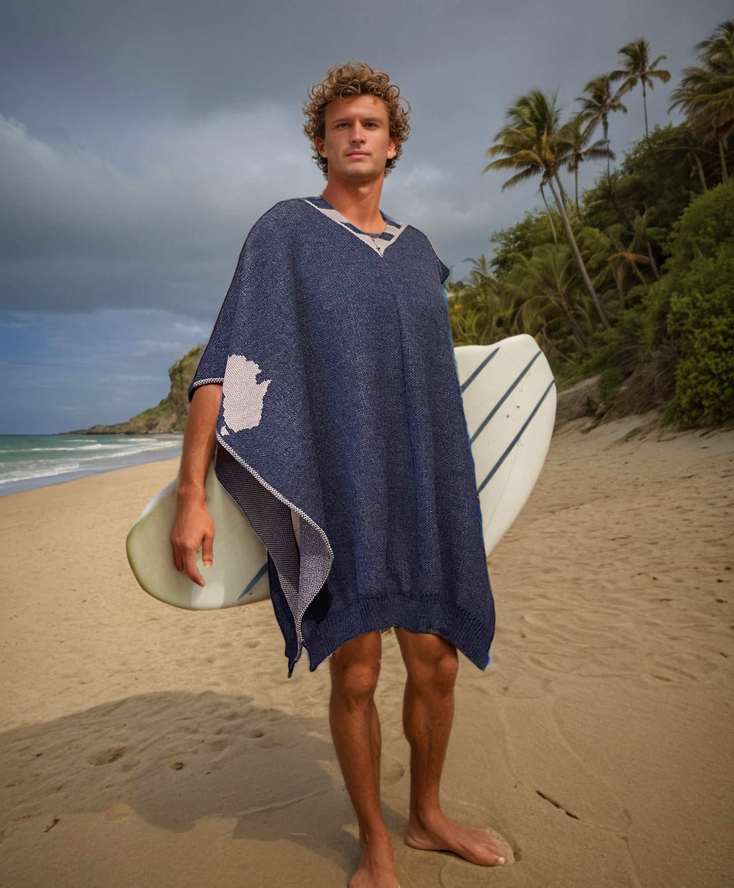 Australian Alpaca Unisex Thick Poncho Byron Bay Design Blue