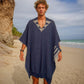 Australian Alpaca Unisex Thick Poncho Byron Bay Design Blue