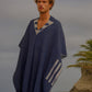 Australian Alpaca Unisex Thick Poncho Byron Bay Design Blue