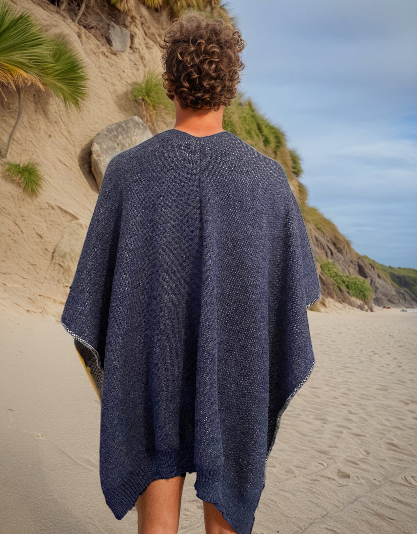 Australian Alpaca Unisex Thick Poncho Byron Bay Design Blue