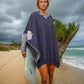 Australian Alpaca Unisex Thick Poncho Byron Bay Design Blue