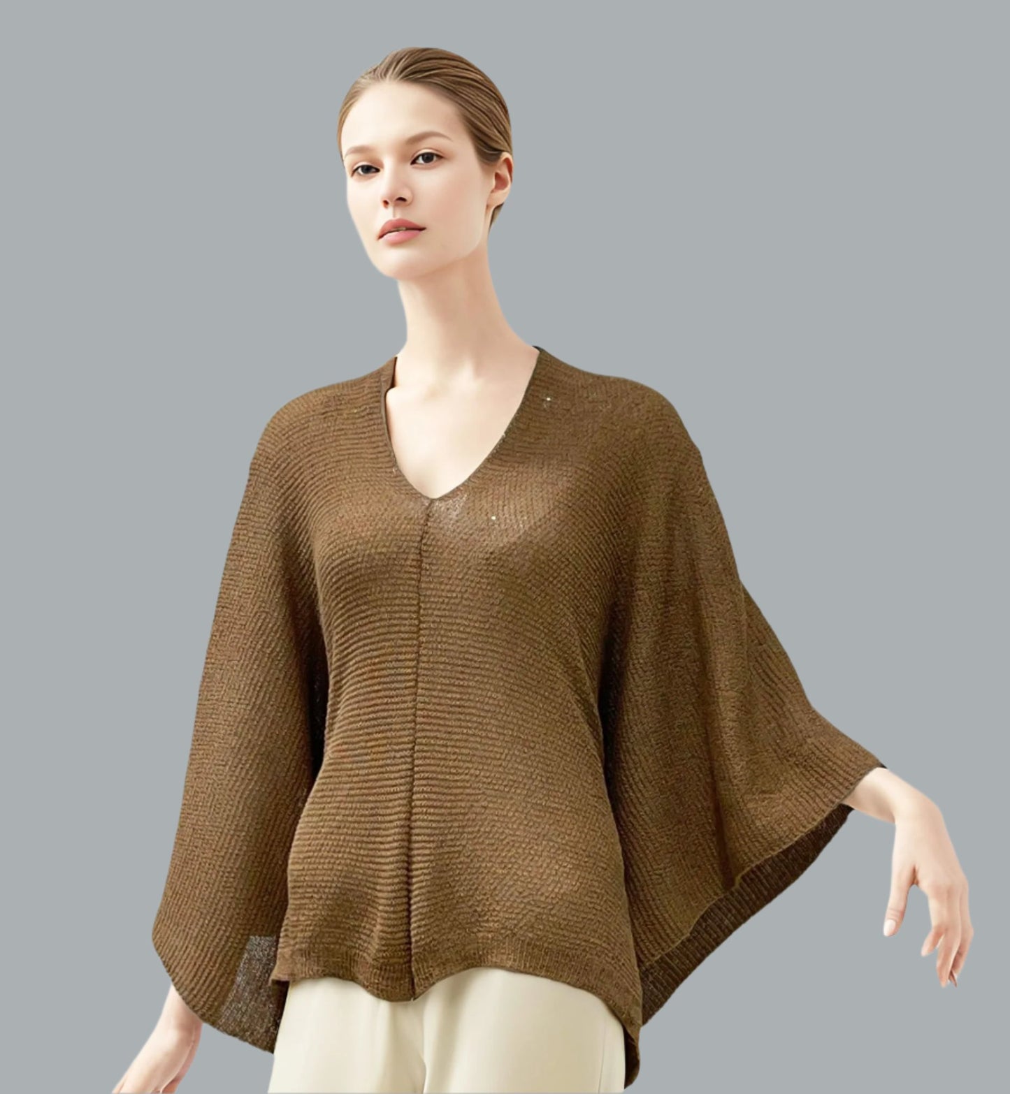 Alpaca Light Knit Poncho Rice Grain Natural Camel