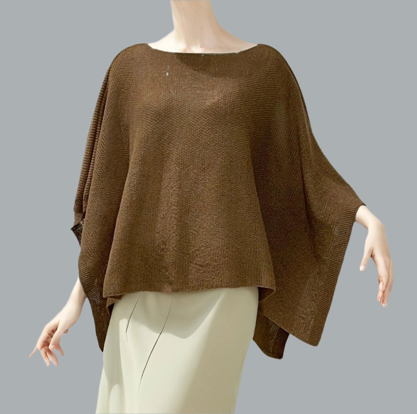 Alpaca Light Knit Poncho Rice Grain Natural Camel