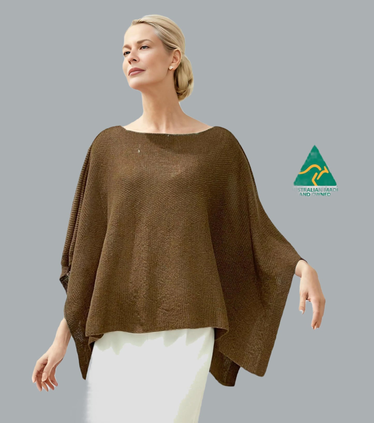 Alpaca Light Knit Poncho Rice Grain Natural Camel