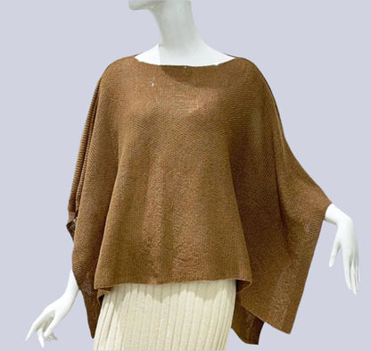 Alpaca Light Knit Poncho Rice Grain Natural Camel