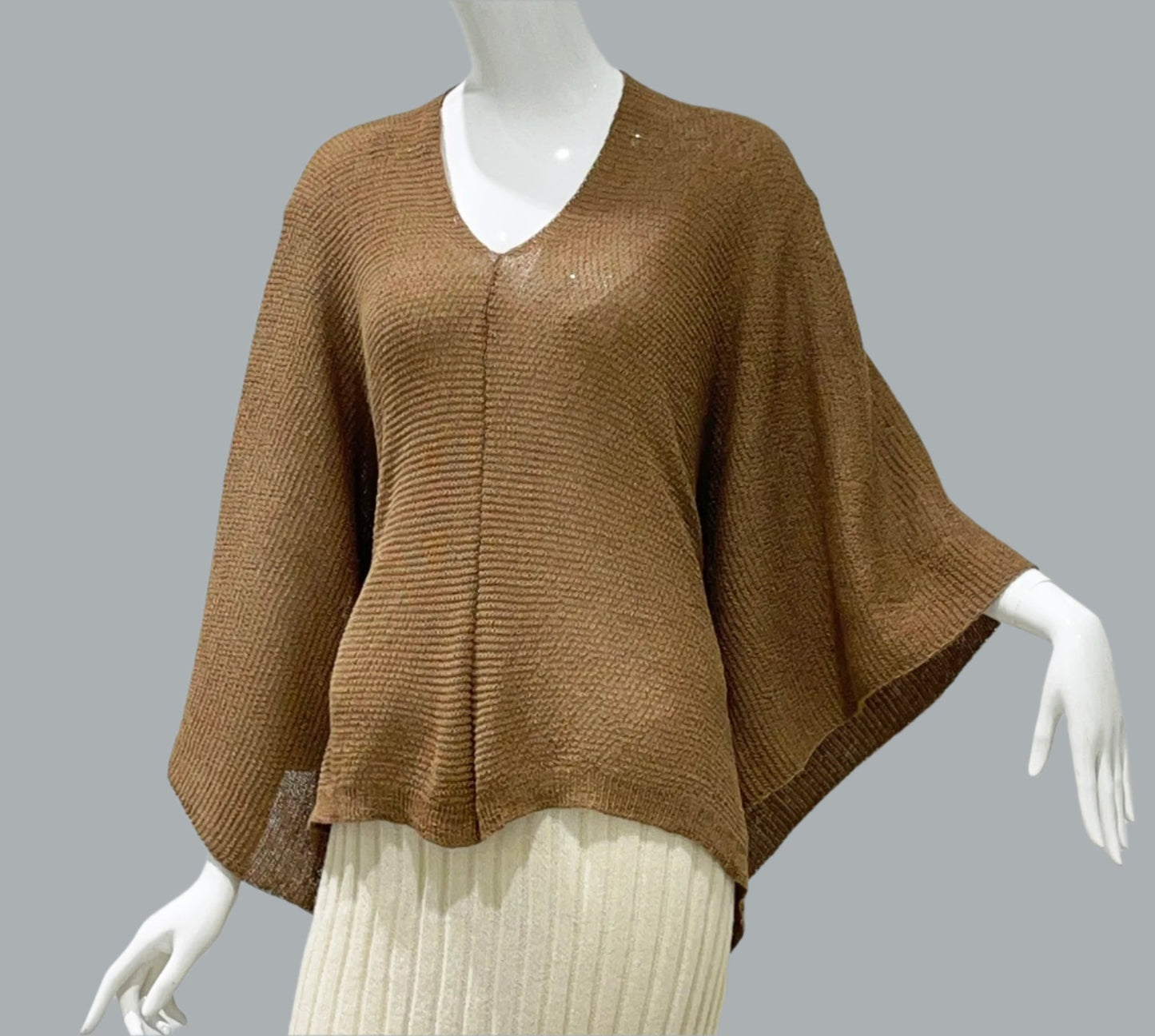 Alpaca Light Knit Poncho Rice Grain Natural Camel