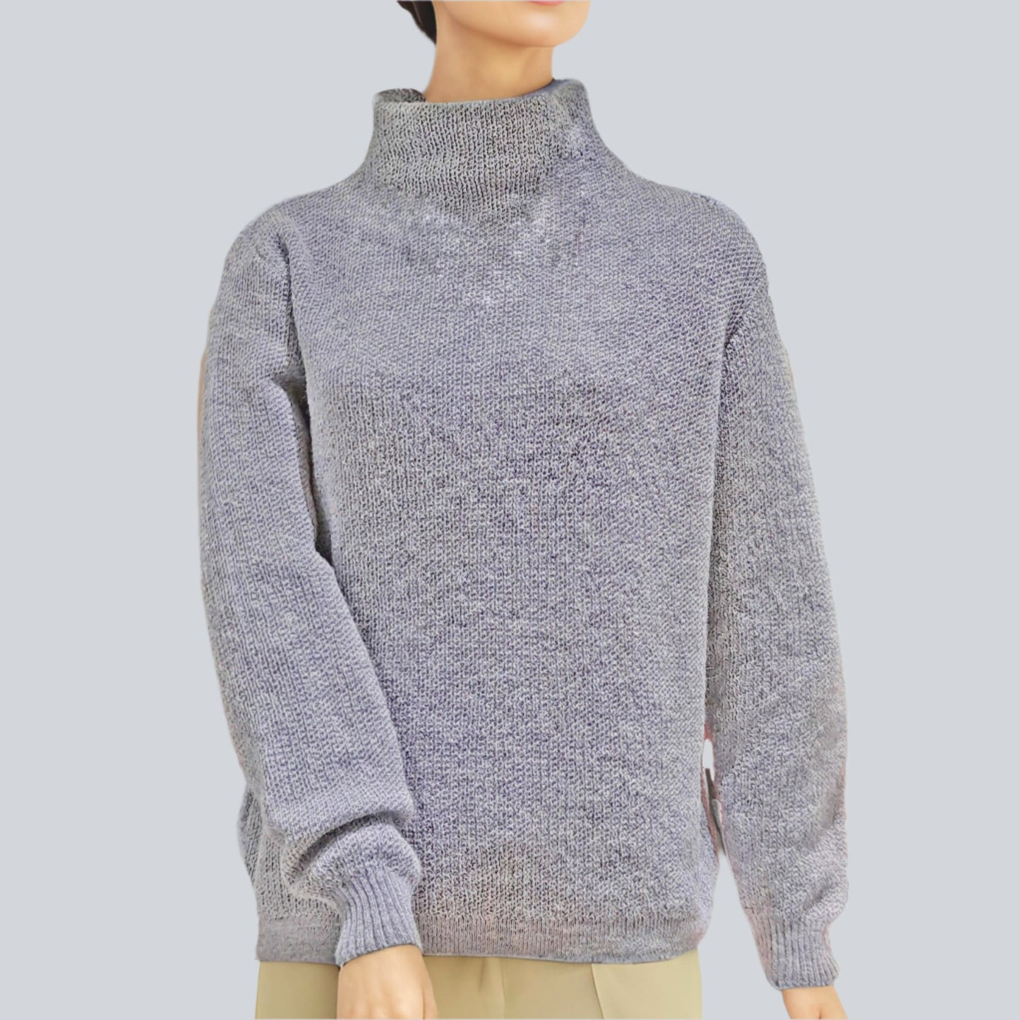 Alpaca Women’s High Neck Red Jacquard Knit Sky Blue