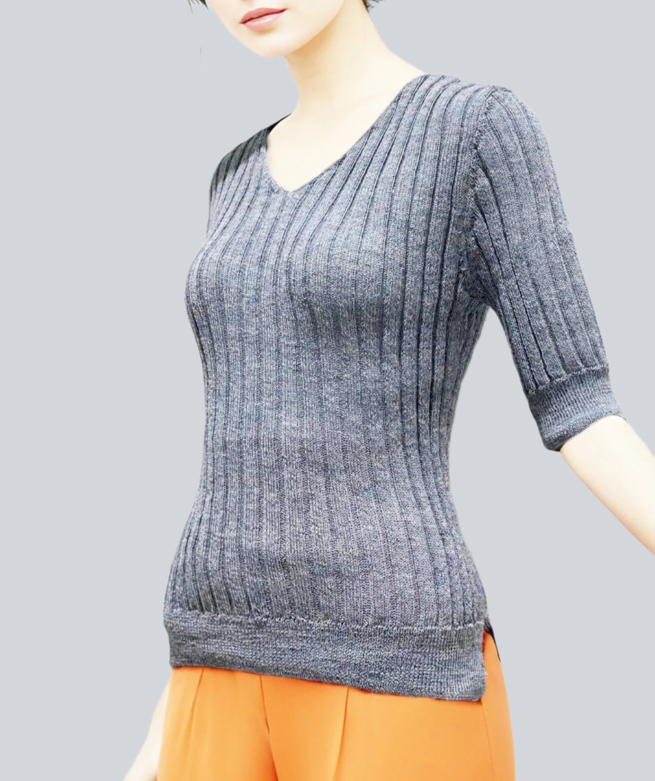 Alpaca Light Knit top Rib Short Sleeve