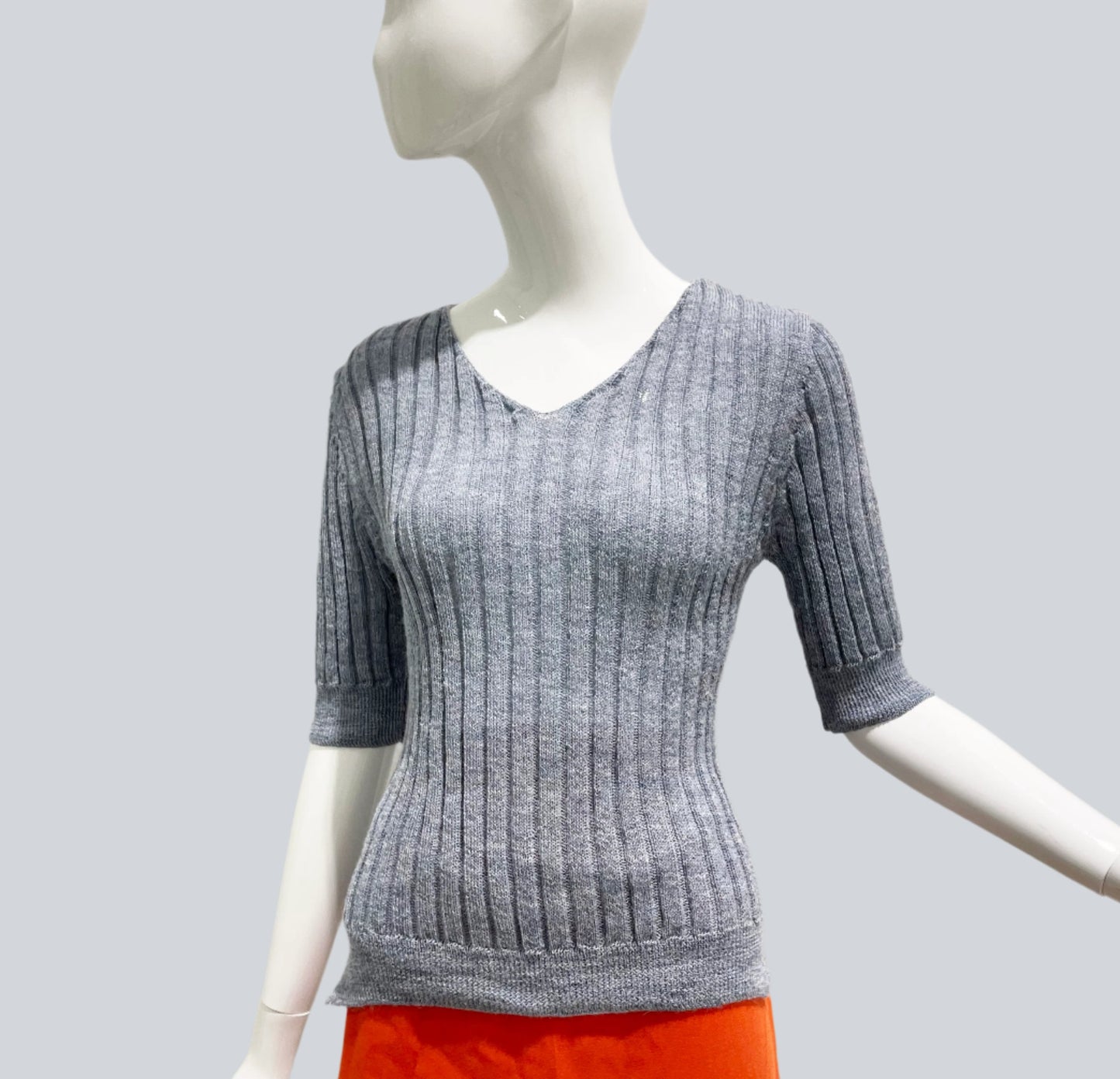 Alpaca Light Knit top Rib Short Sleeve