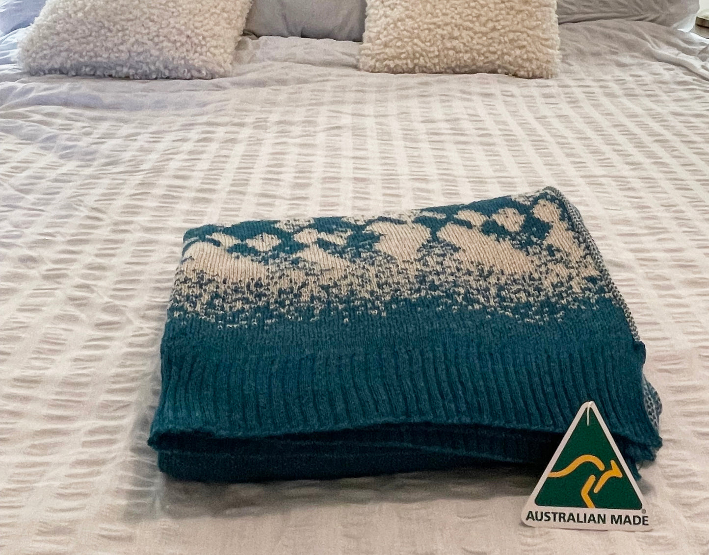 Australian Alpaca Blanket Turquoise/Pearl