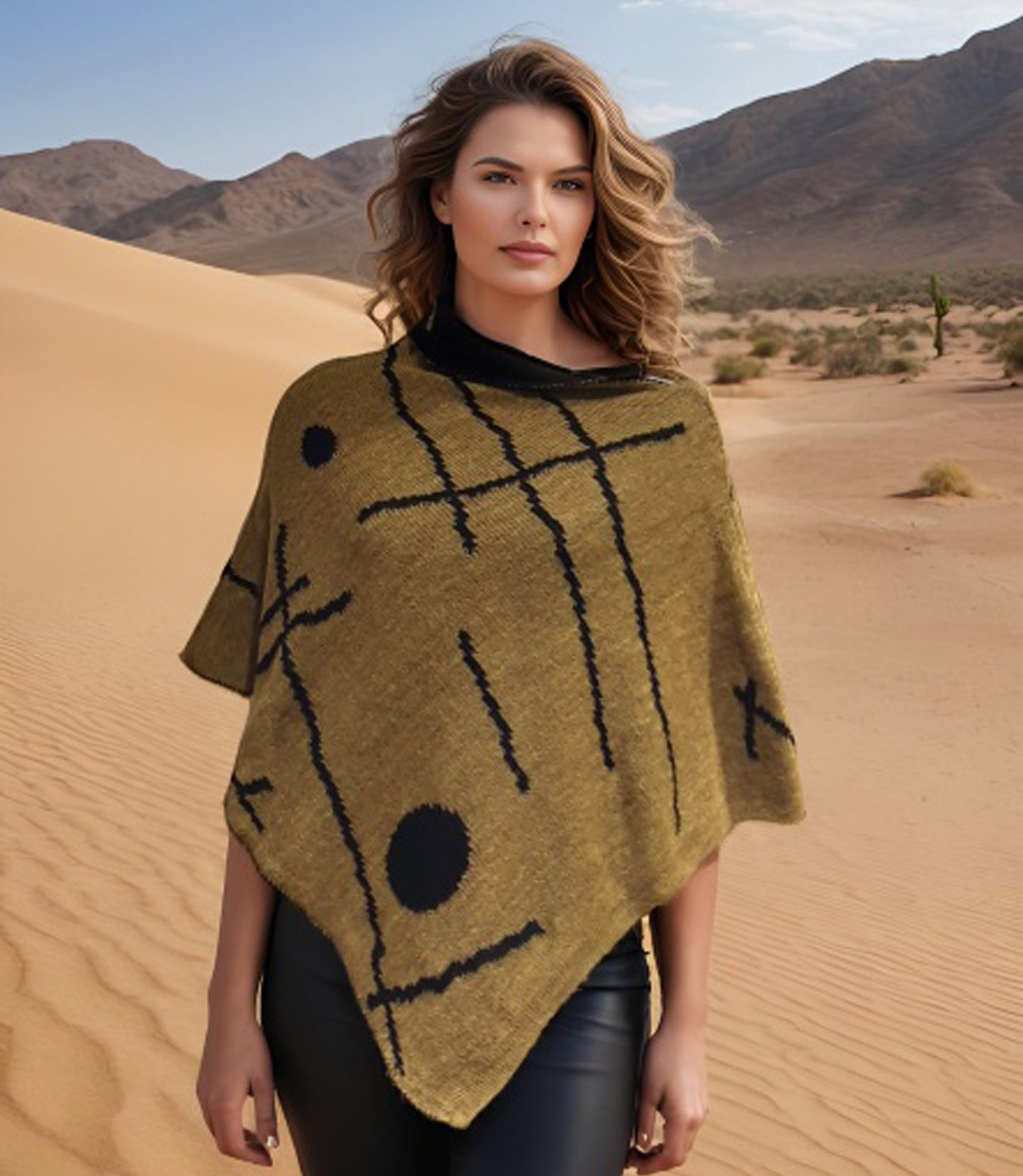 Alpaca Symmetrical and Reversible Poncho Olive Green