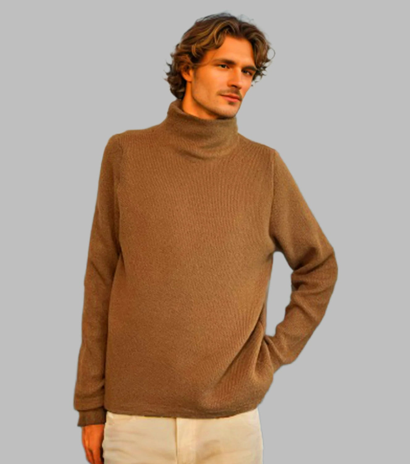 Alpaca Tall Neck Mohair Extra Soft Sweater Men, Camel