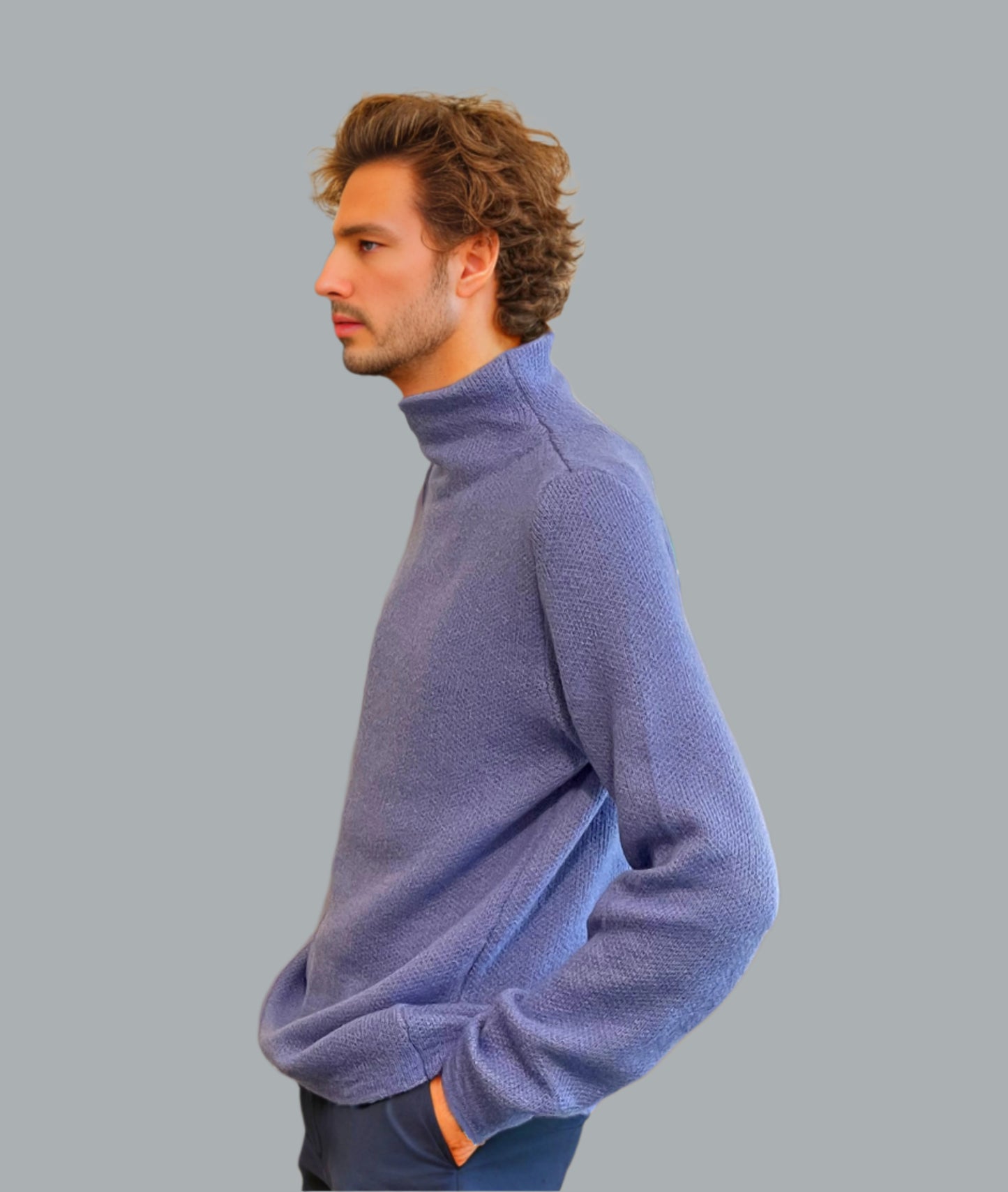 Alpaca Tall Neck Mohair Extra Soft Sweater Men, Sky Blue