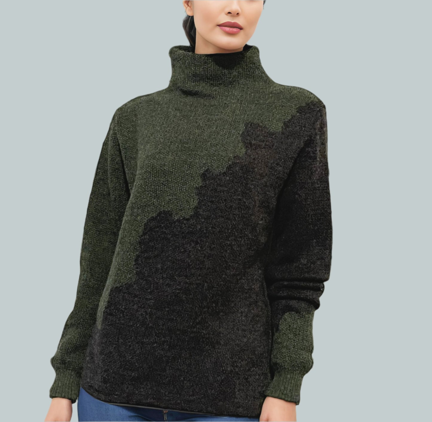 Alpaca High Neck Bi-color design Jacquard Green/Charcoal