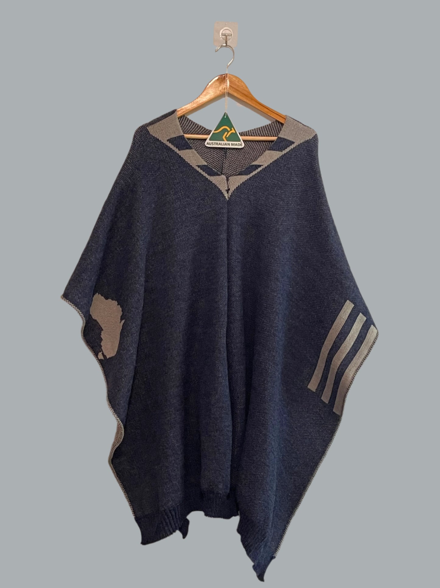 Australian Alpaca Unisex Thick Poncho Byron Bay Design Blue