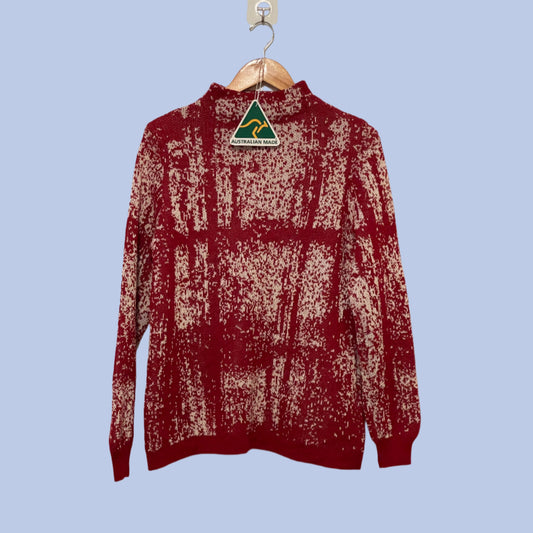 Alpaca Women’s High Neck Gold Granite Jacquard Red