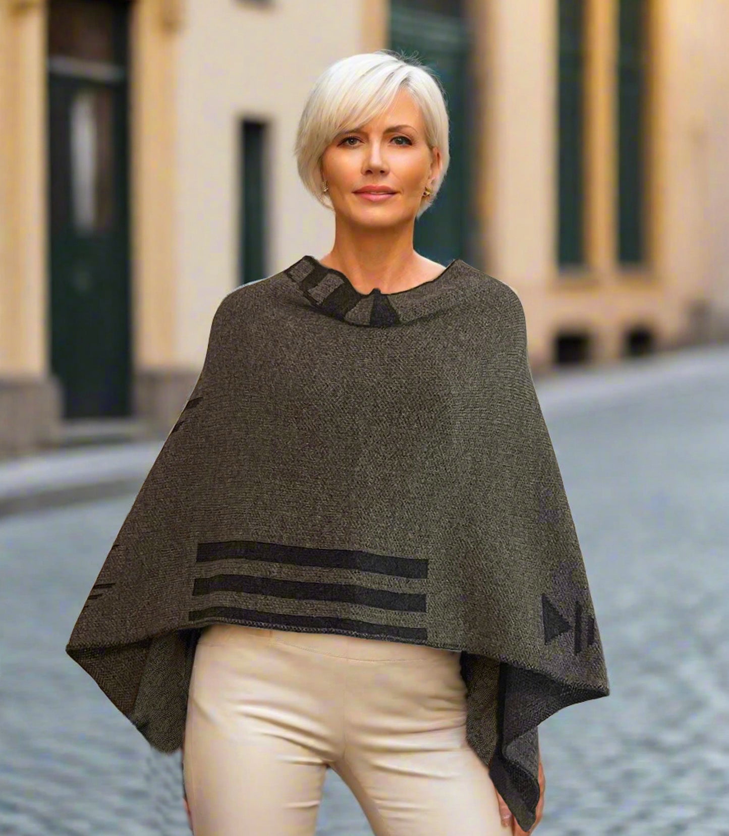 Alpaca Asymmetrical Poncho Natural Gray