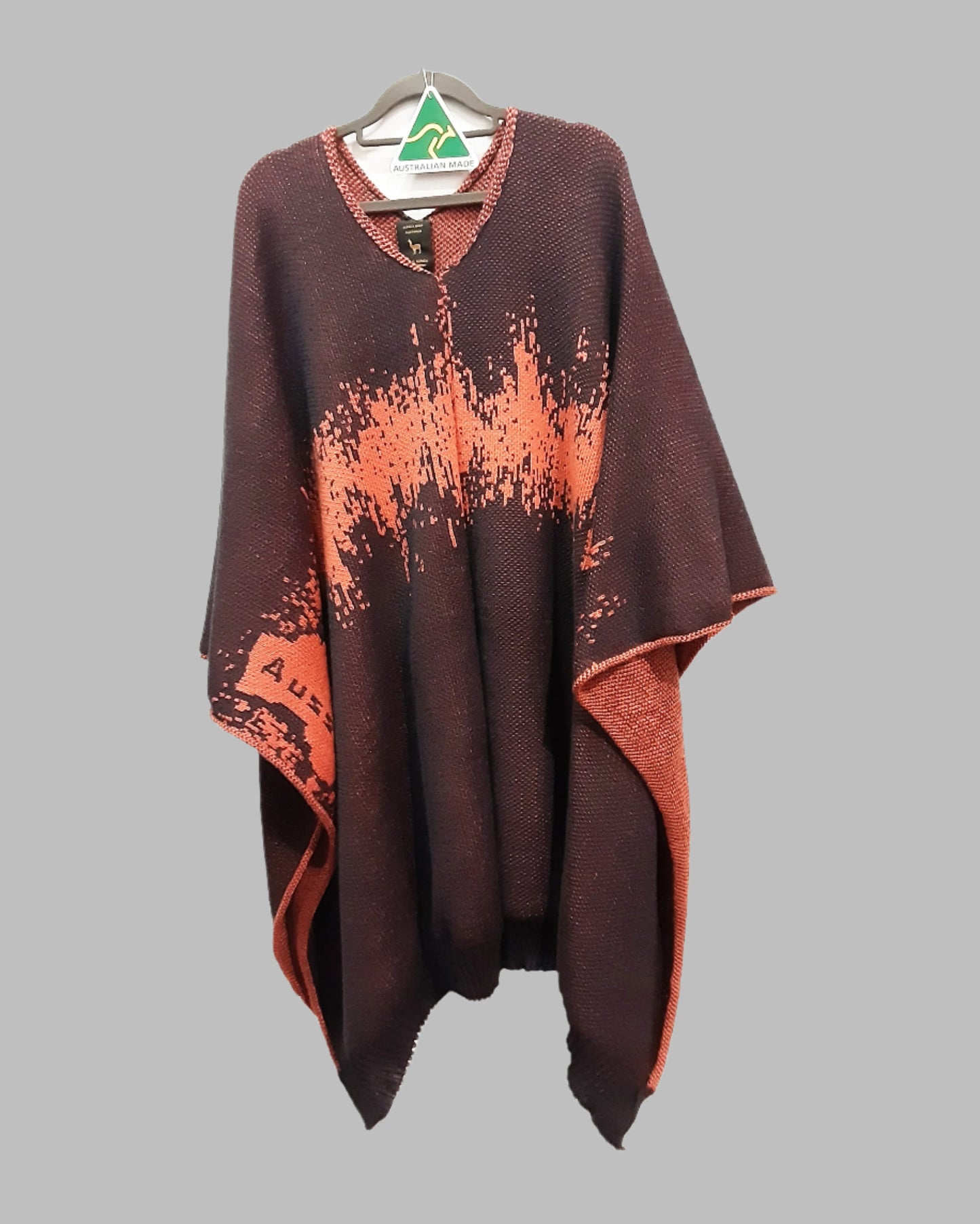 Australian Alpaca Thick Poncho, Disruption V-Neck Charcoal