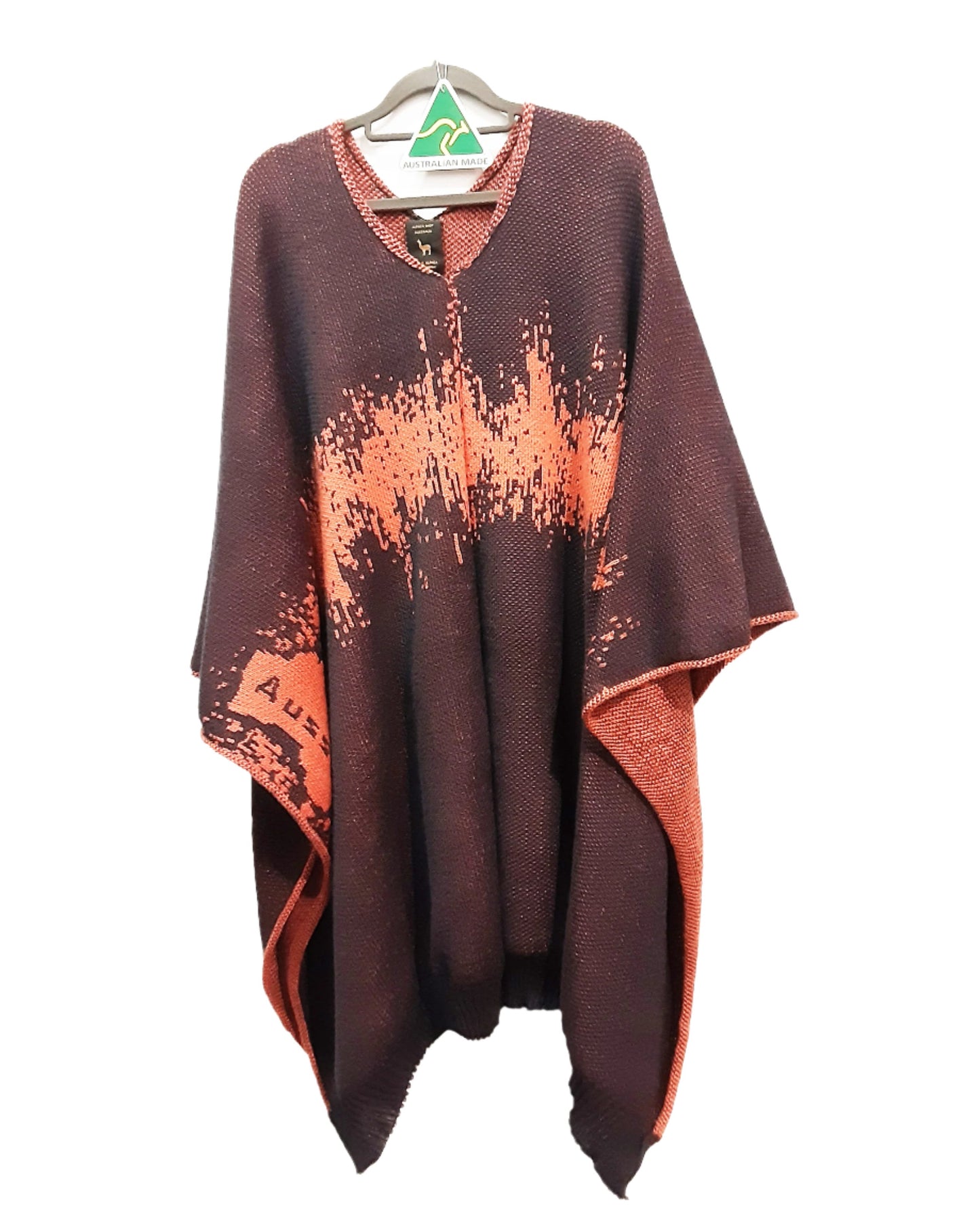 Australian Alpaca Thick Poncho, Disruption V-Neck Charcoal