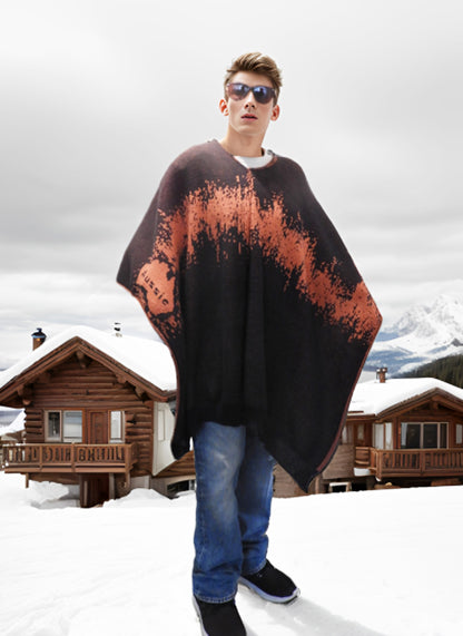 Australian Alpaca Thick Poncho, Disruption V-Neck Charcoal