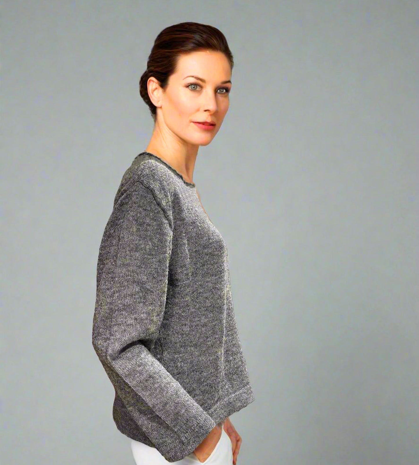 Alpaca Mohair Pullover Round Neck Natural Gray