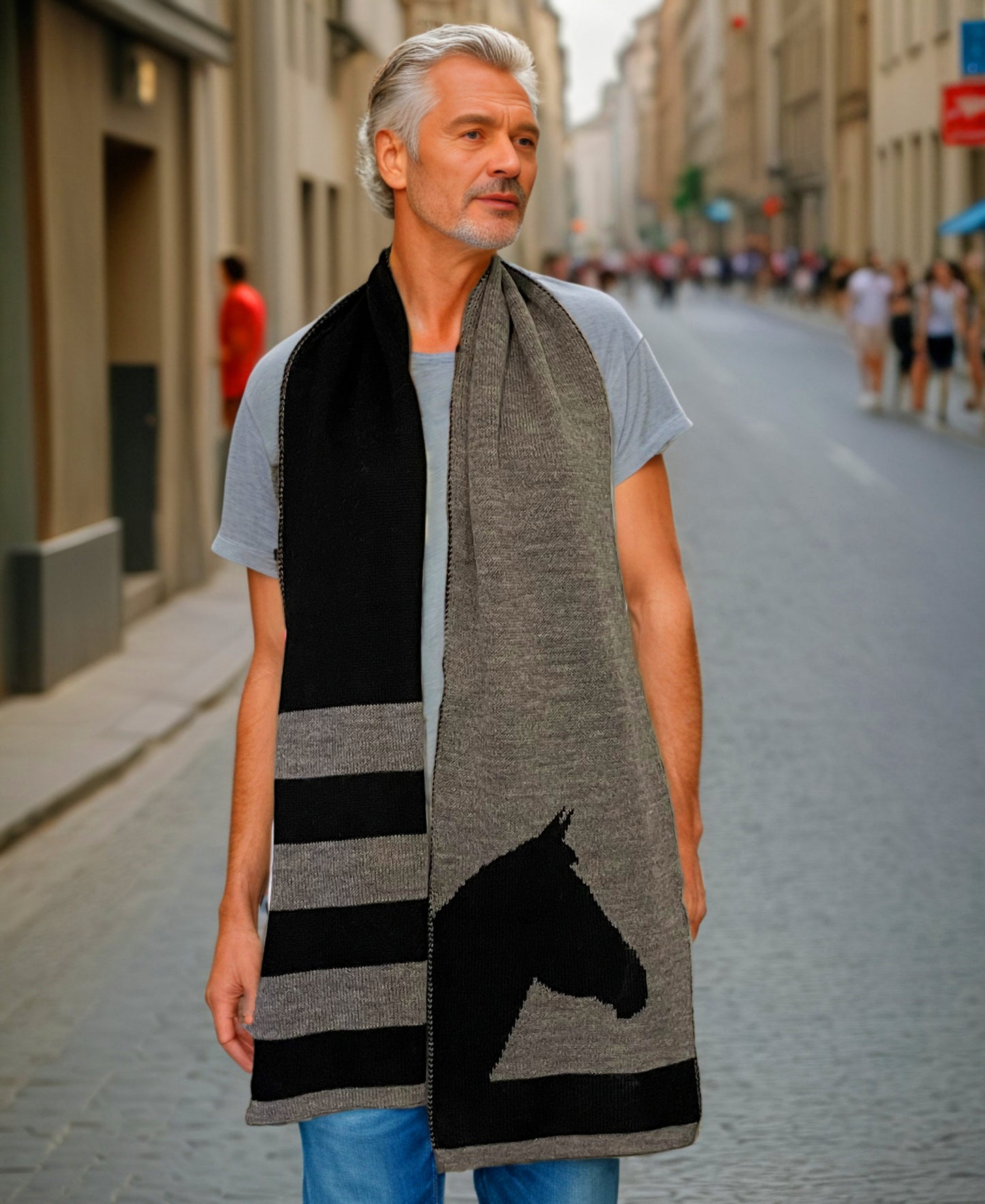 Unisex Alpaca Scarf Brumby Horse Design Gray