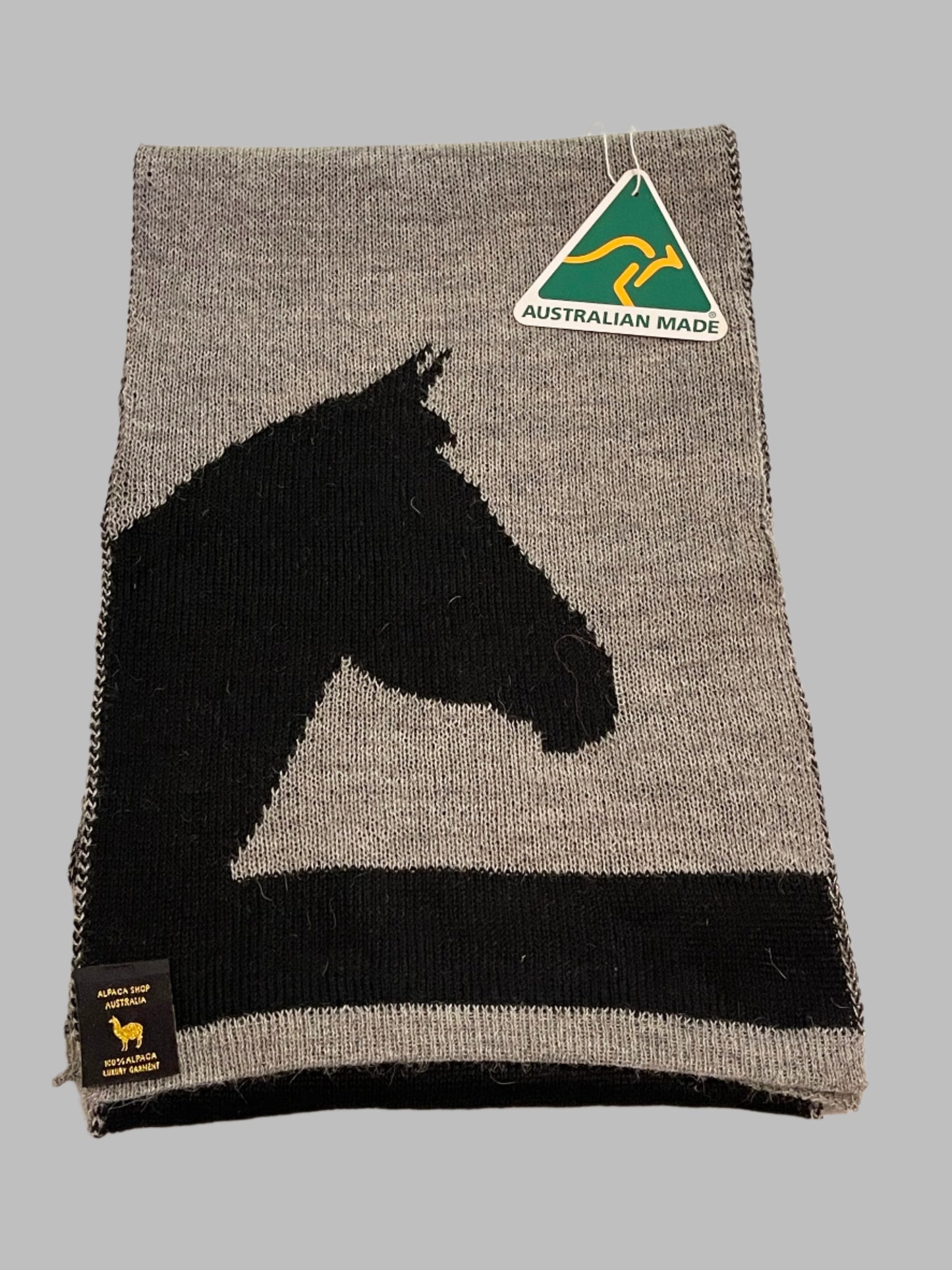 Unisex Alpaca Scarf Brumby Horse Design Gray