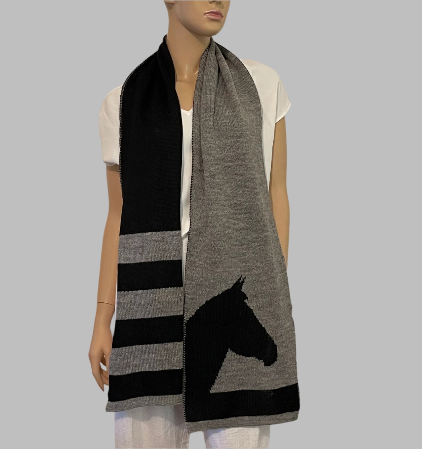 Unisex Alpaca Scarf Brumby Horse Design Gray