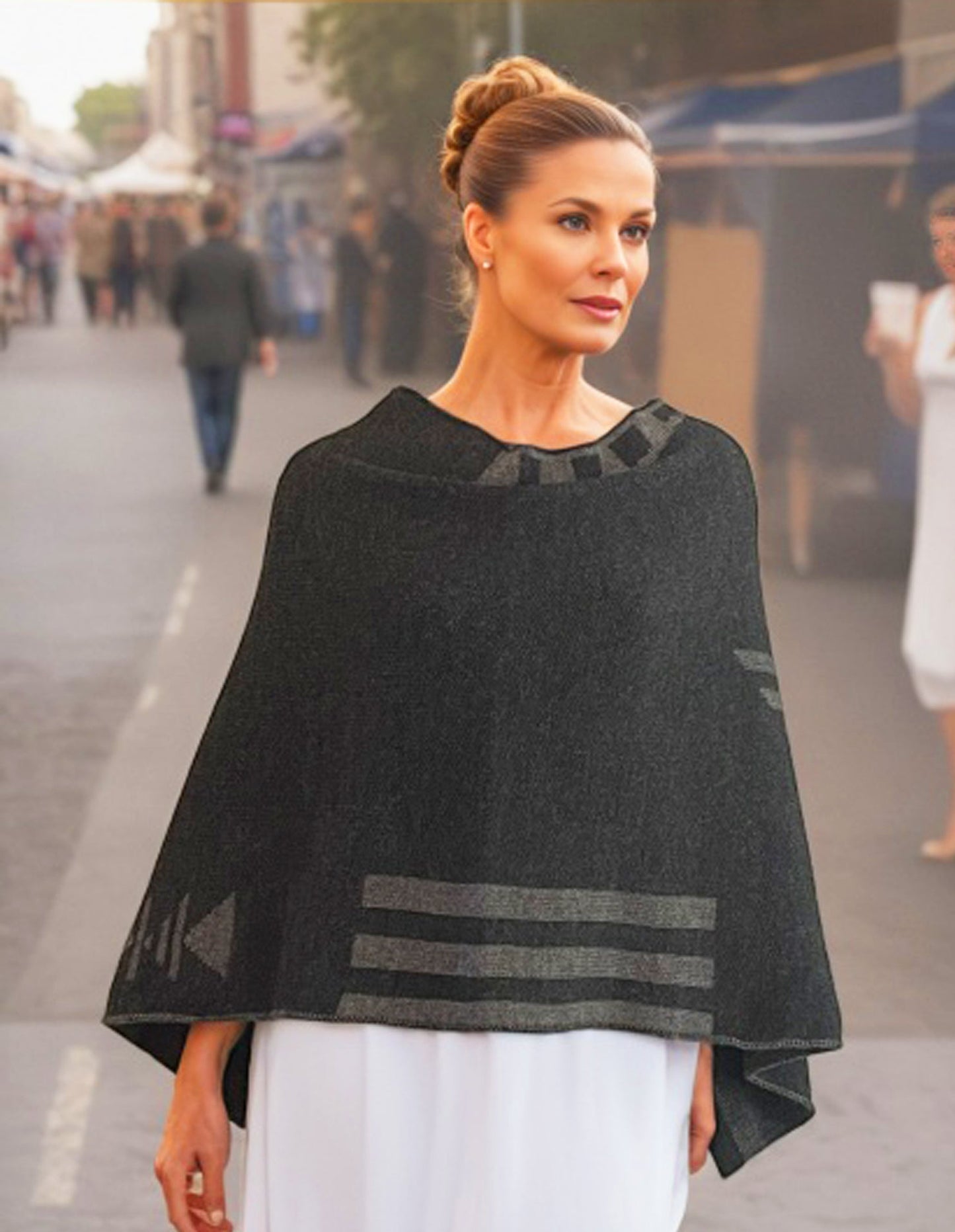 Alpaca Asymmetrical Poncho Charcoal