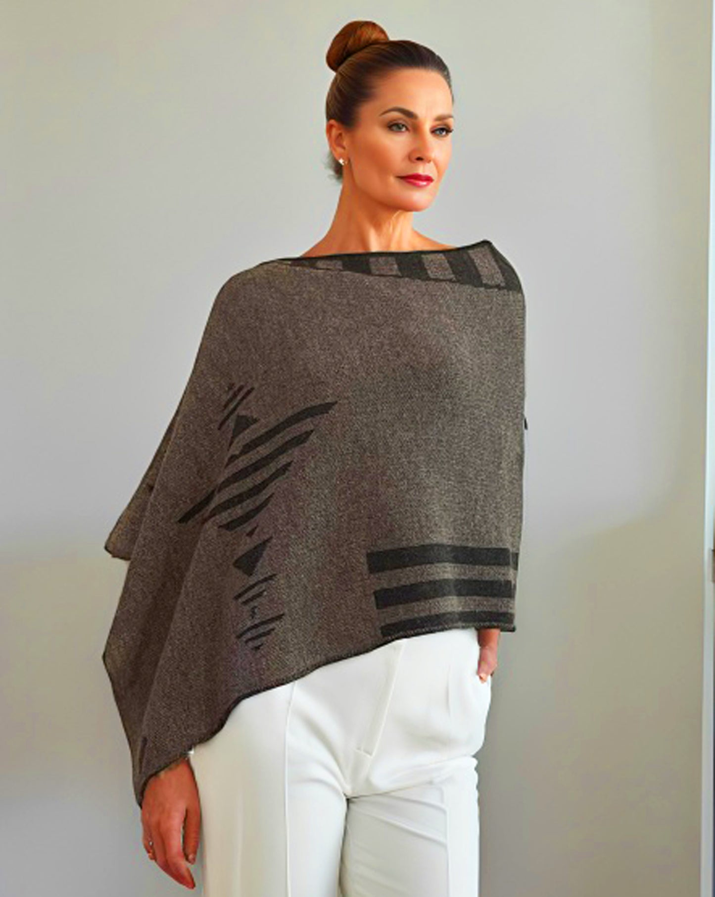 Alpaca Asymmetrical Poncho Natural Gray