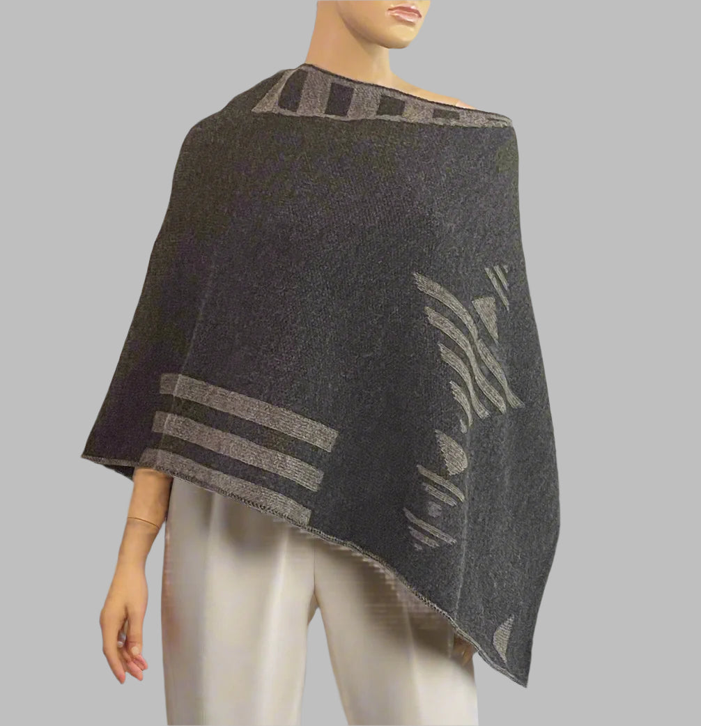 Alpaca Asymmetrical Poncho Charcoal