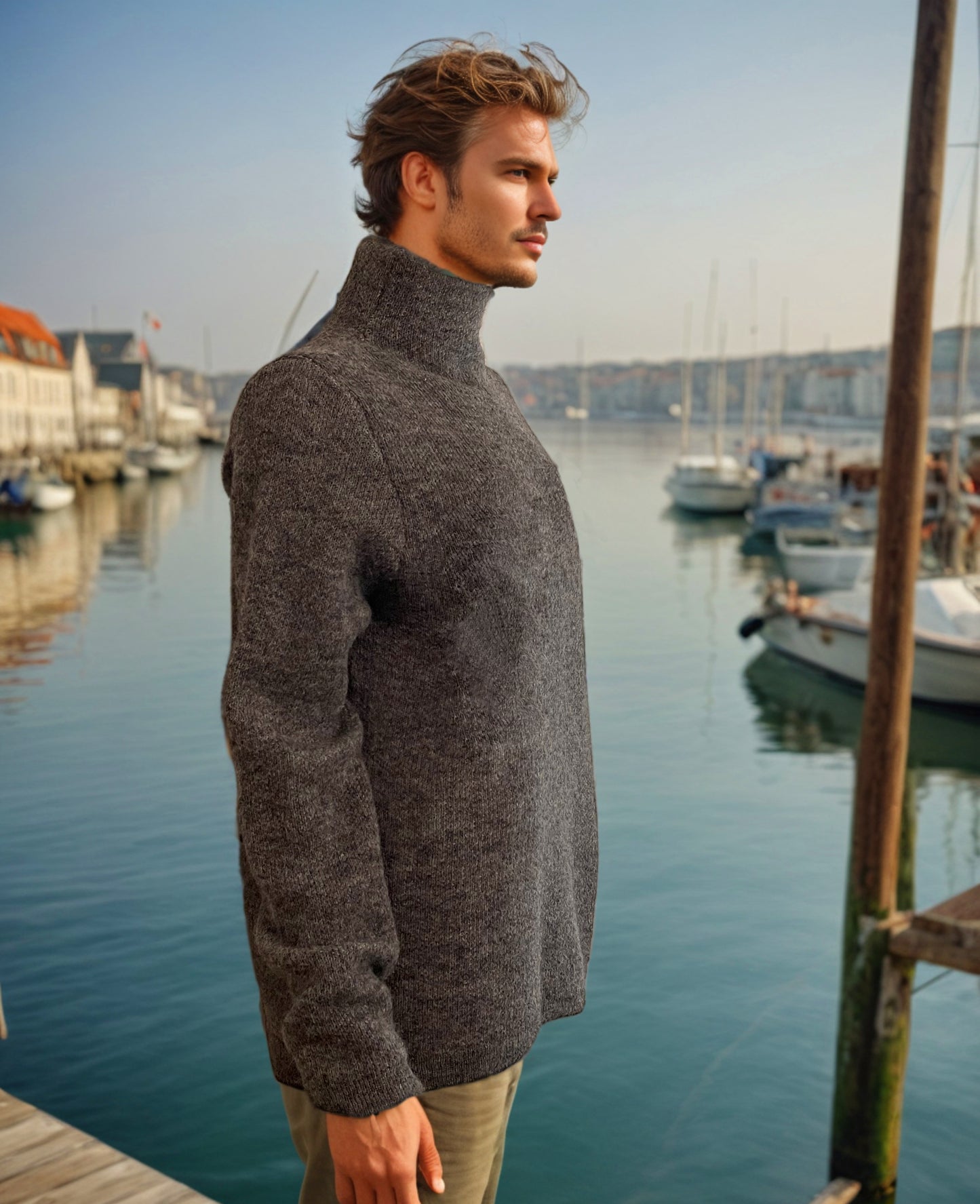 Alpaca Tall Neck Mohair Extra Soft Sweater Men, Gray