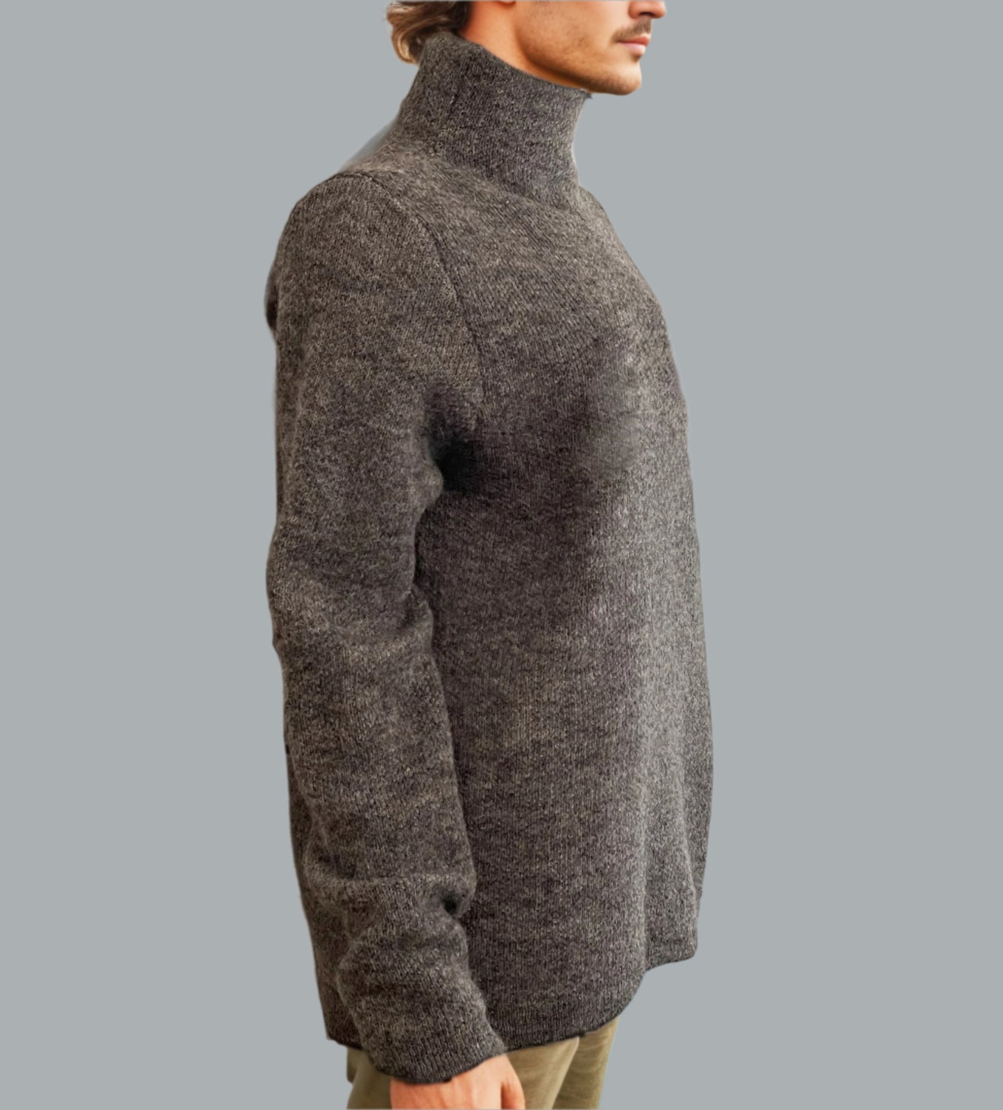 Alpaca Tall Neck Mohair Extra Soft Sweater Men, Gray