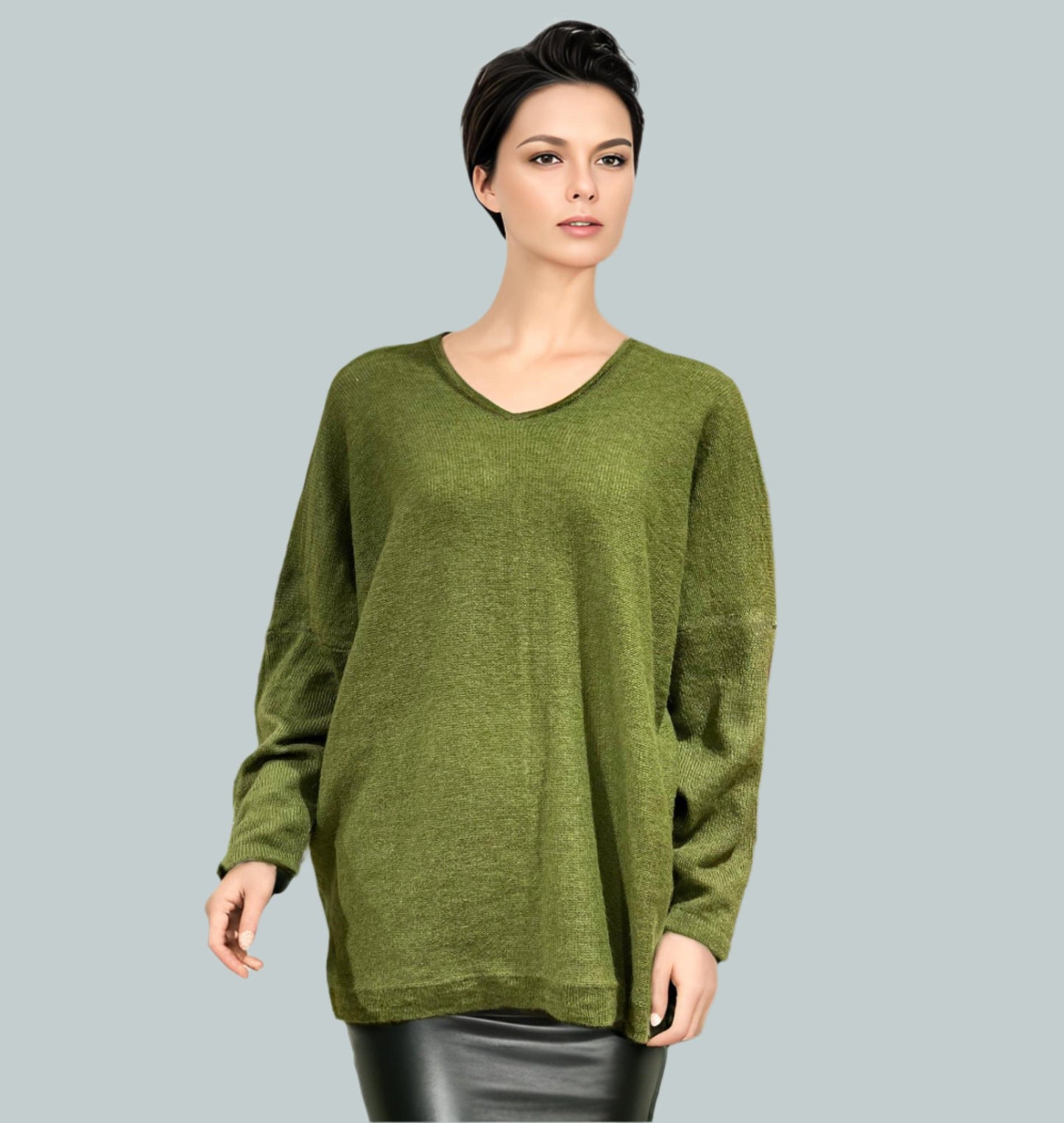 Alpaca Mohair Pullover Sweater Plus Size Green