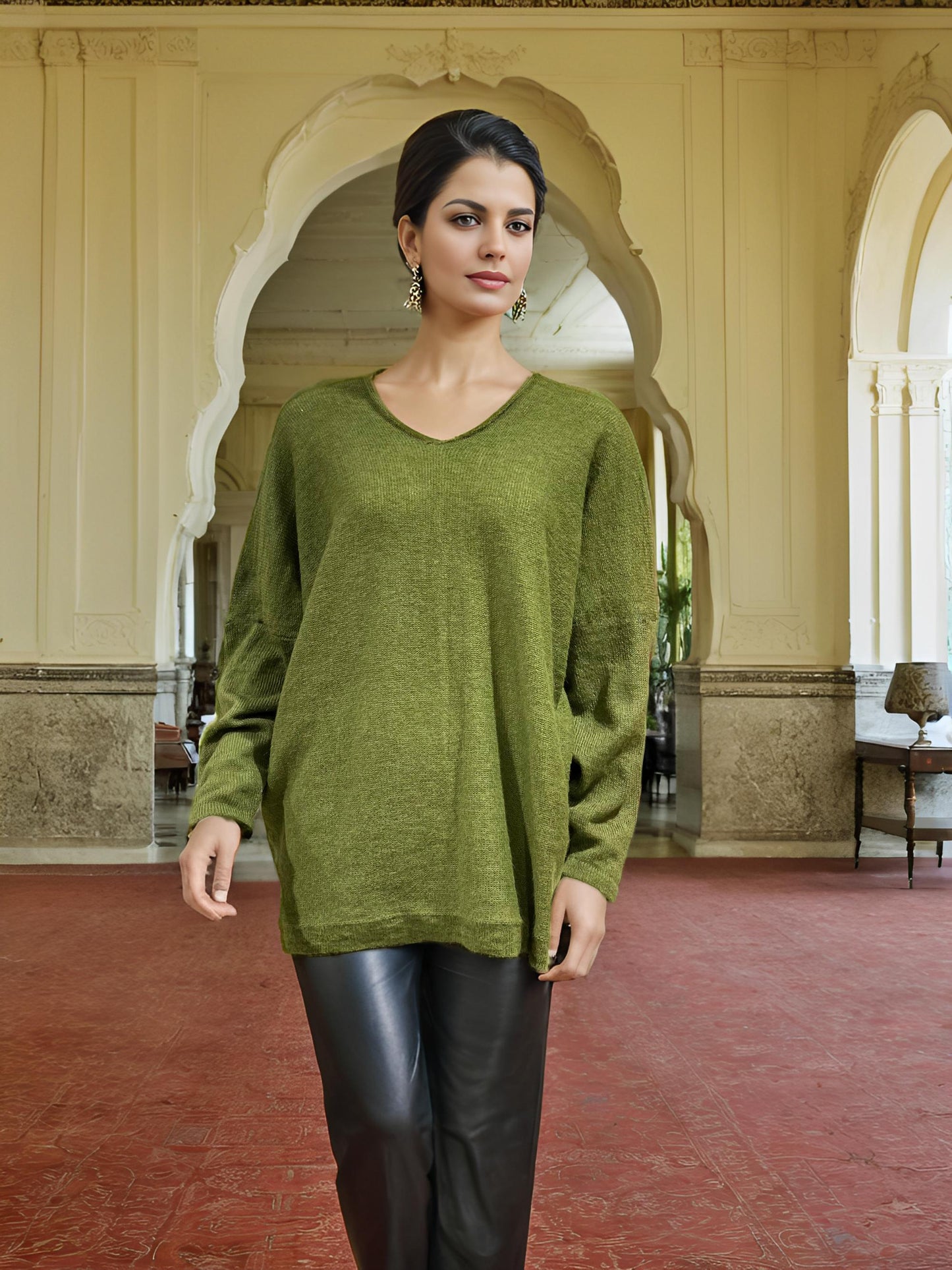 Alpaca Mohair Pullover Sweater Plus Size Green