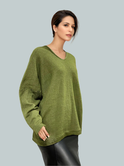 Alpaca Mohair Pullover Sweater Plus Size Green