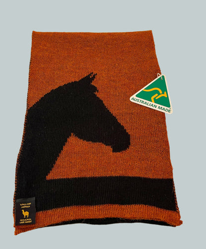 Unisex Alpaca Scarf Brumby Horse Design Terracotta