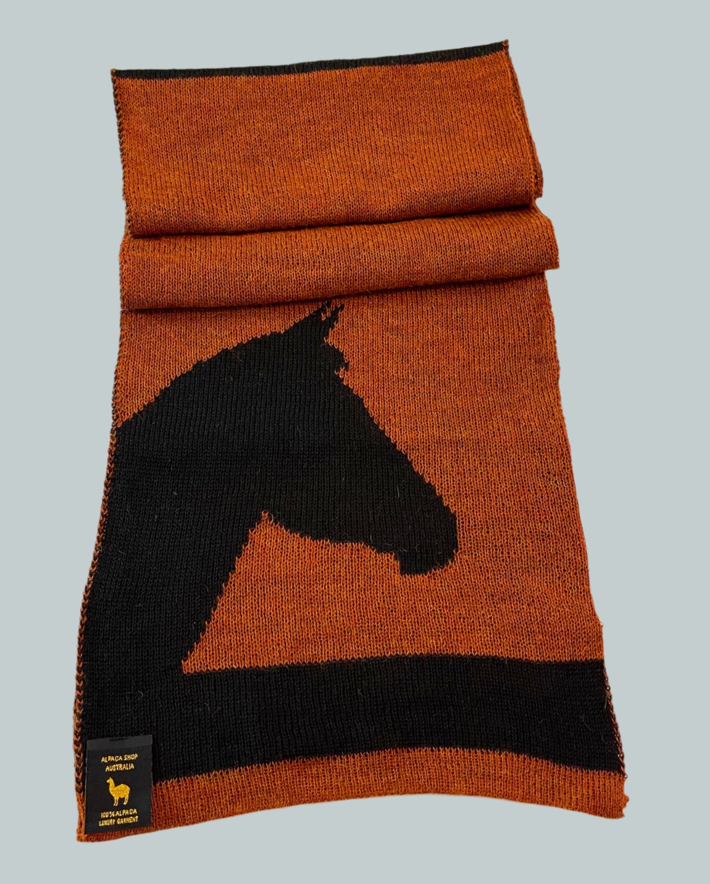 Unisex Alpaca Scarf Brumby Horse Design Terracotta