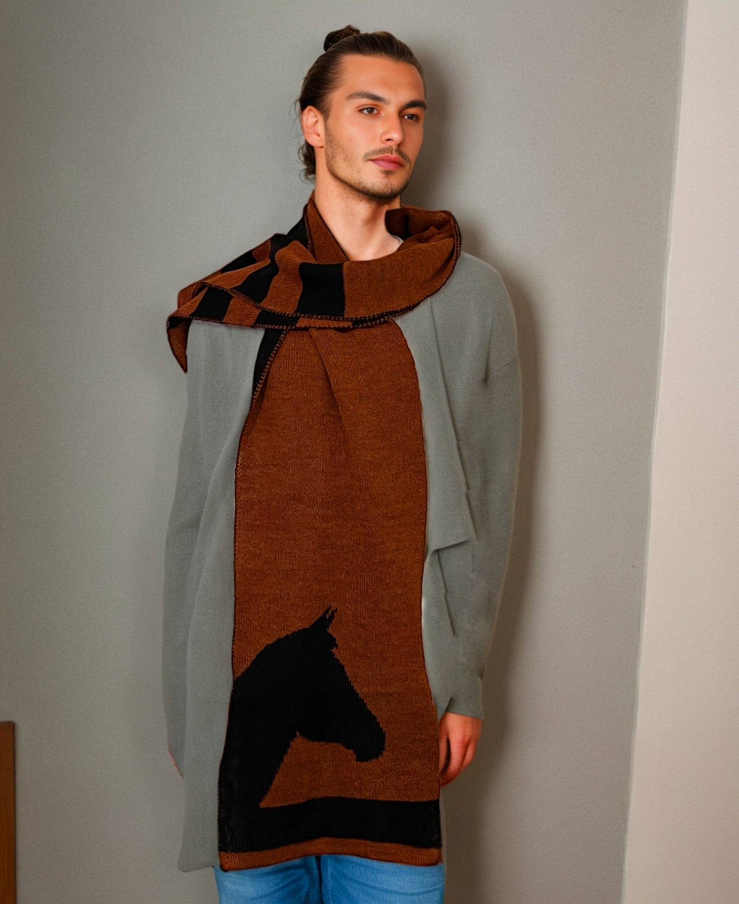 Unisex Alpaca Scarf Brumby Horse Design Terracotta