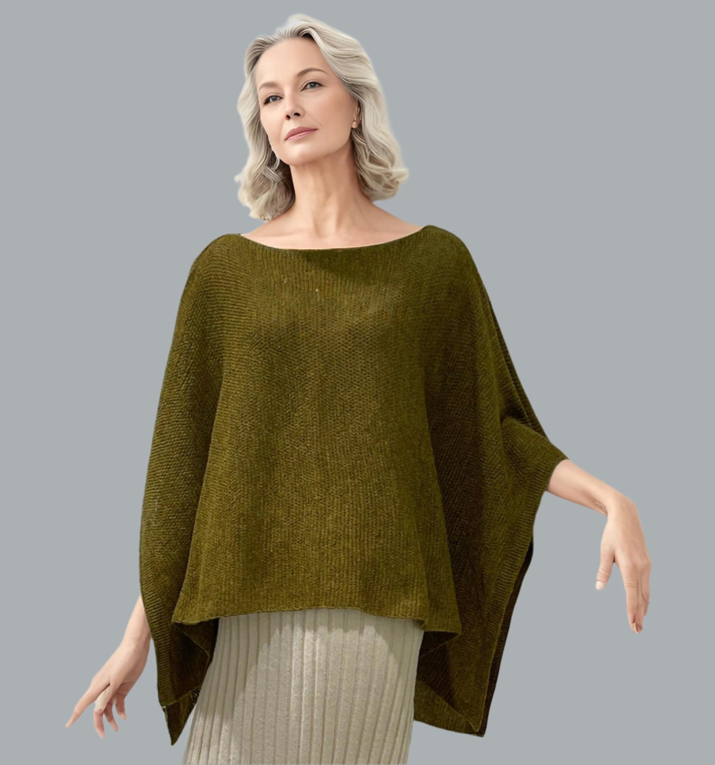 Alpaca Light Knit Poncho Rice Grain Mustard